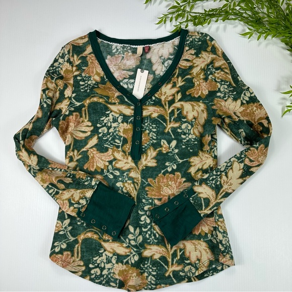 Anthropologie Pilcro Sz L Tee Ling Sleeves Waffle Henley Top NWT - Picture 11 of 17